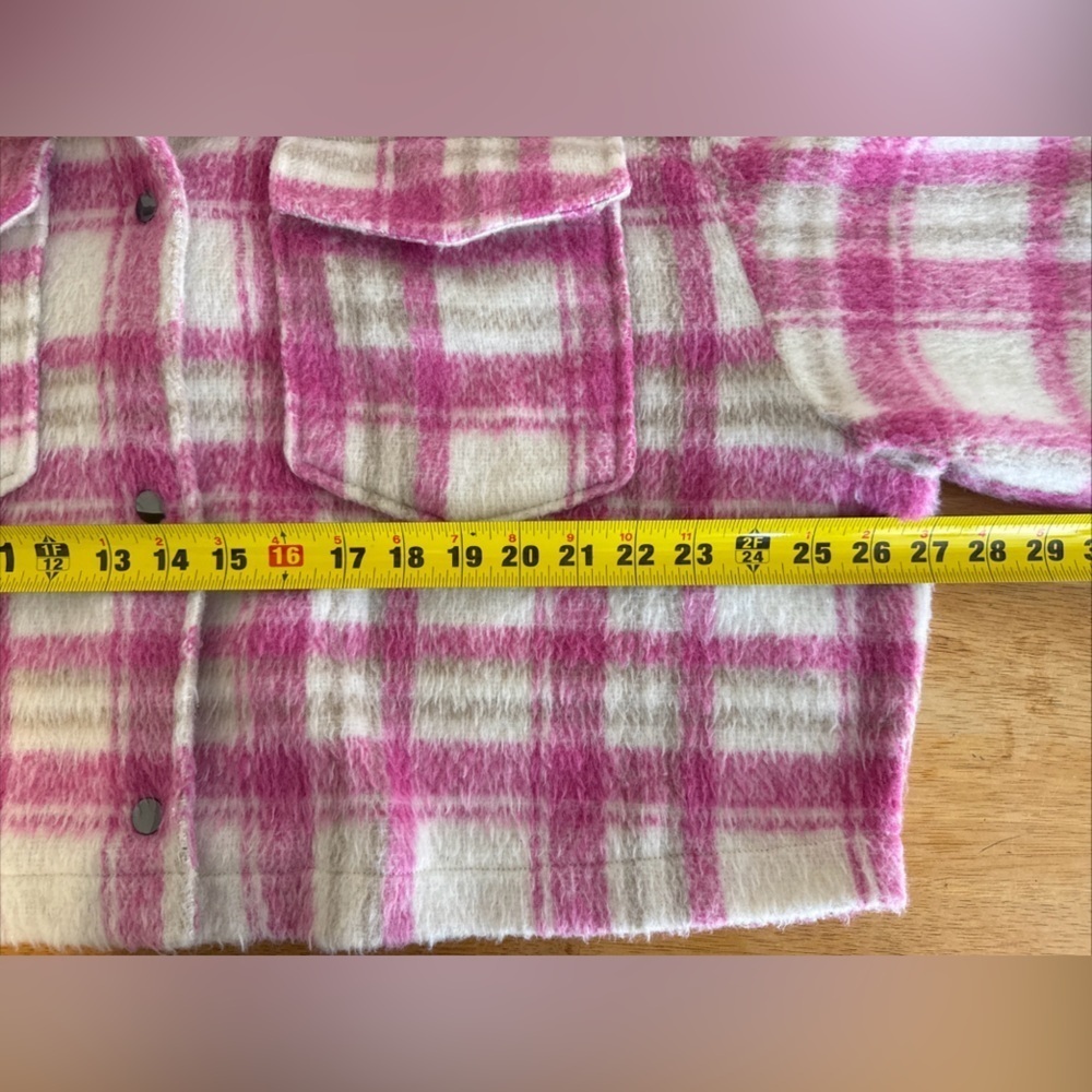 Zara womens jacket Cropped Pink Plaid Thick Shacket size XL - Picture 6 of 8